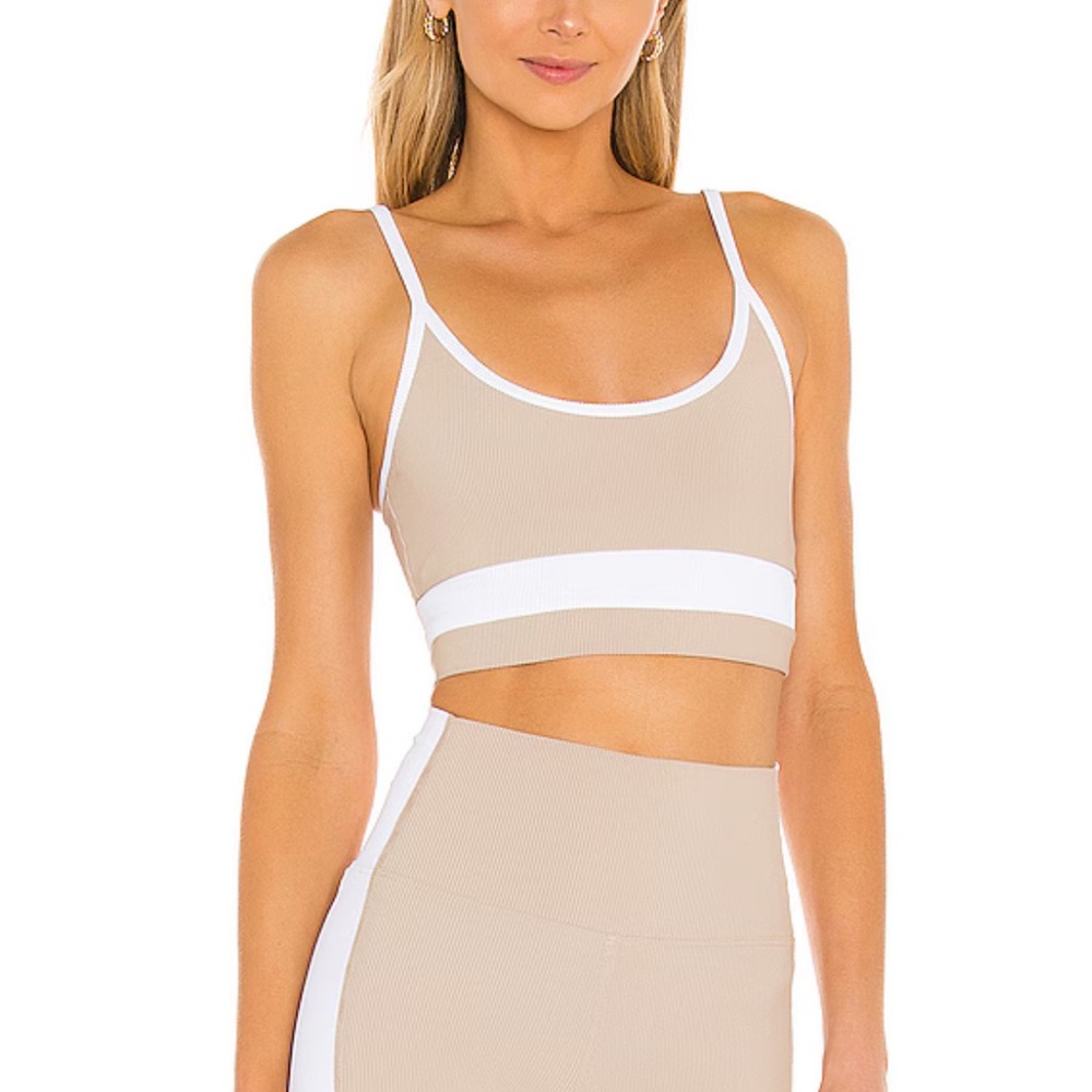 Beach Riot Eva Sports Bra in Taupe & White